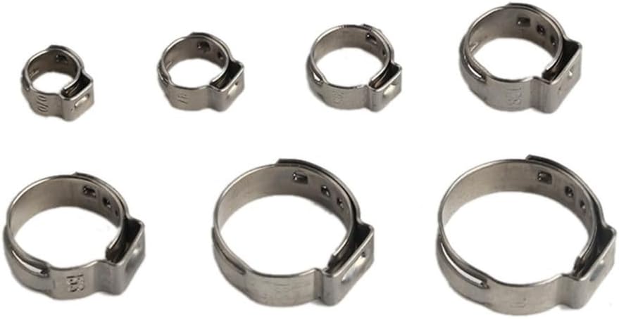 Hose clamp stainless steel, 10pcs Single Ear Hose Clamps Assortment Kit Single 5.3-31.6mm Multiple Sizes Stainless Steel 304 Cinch Clamp Rings for Sealing(7.8 9.5mm)