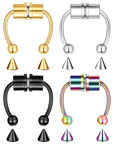 4-6PCS Fake Nose Ring Fake Septum Ring Magnetic Nose Ring Magnetic Septum Nose Ring Magnet Septum Piercing Fake Piercings Faux Nose Rings for Women Men Clip On Nose Ring Non Piercing