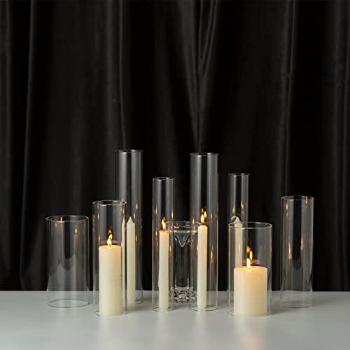 Elfcab 2Pcs Hurricane Candle Holder Diameter 3" W X 10" H Clear Glass Cylinder Candleholder Chimney Tube Open Ended Candle Shade #TOP1