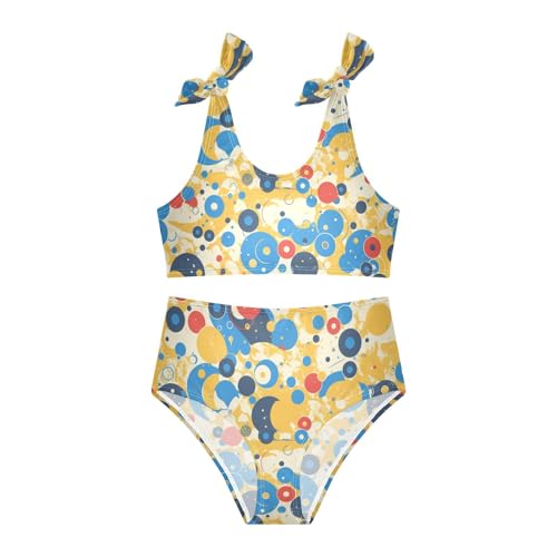 Abstract Texture Colorful Circles Girls Two Piece Kids Bikini Set Beach Bathing Suit Swimwear Cute Shoulder Strap3