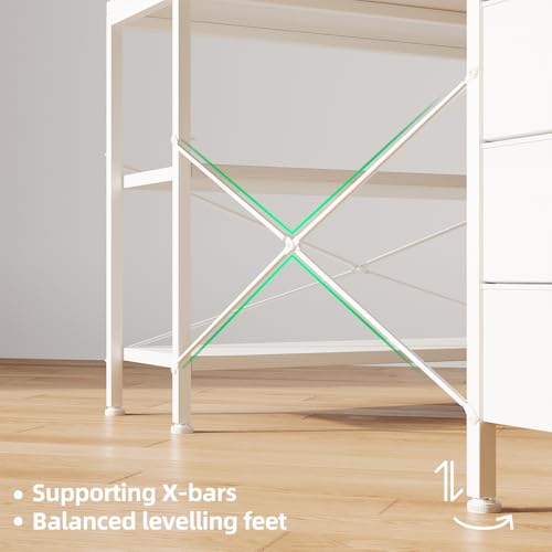 CAIYUN 120cm Corner Desk with Drawers, Reversible L shaped Computer Desk with Power Outlet, Home Office Desk with USB Charging Port, White - Image 7