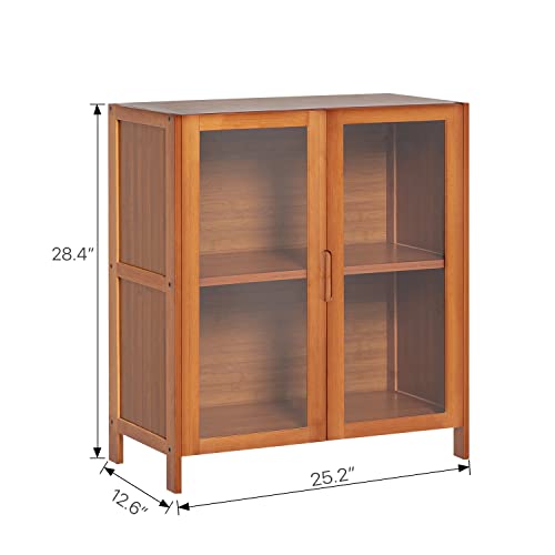 Monibloom Bamboo Storage Cabinet With Transparent Doors 2 Tier Sideboard Buffet Server Table Cupboard For Toaster Coffee Pot Small Appliances, Brown #TOP2