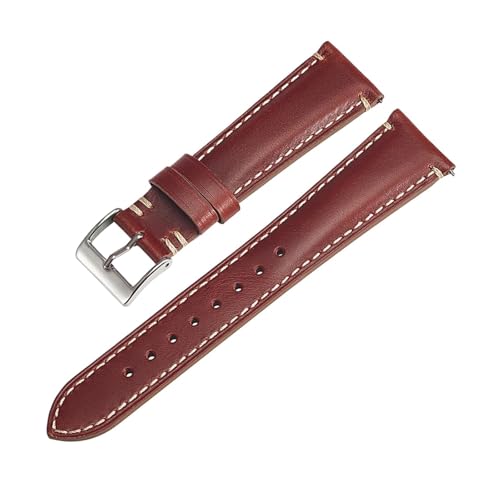 [AHDJHLQOR] Leather Watchbands 18mm 20mm Men's Wristband 22mm 24mm Vintage Side Stitch Watch Straps(Red,24mm)
