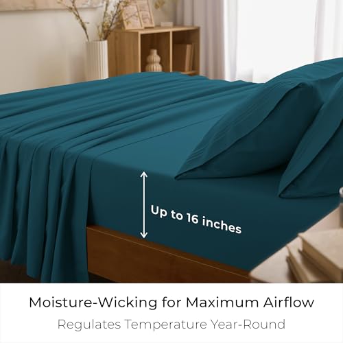 Image of Mellanni Twin Sheets Set - 3 PC Iconic Collection Bedding | Hotel Luxury, Extra Soft, Cooling Bed Sheets - Wrinkle, Fade, Stain Resistant (Twin, Teal)