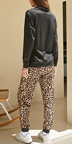Ekouaer Womens Tracksuits Set Half-Zip Joggers Set Long Sleeve Sweatsuits Leopard Print 2 Piece Fall Sport Outfits #TOP4