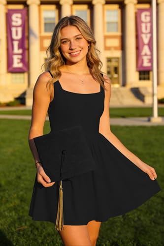 Image of Womens Square Neck Mini Dress Sexy Sleeveless Adjustable Straps Summer Cute A-Line Short Prom Cocktail Party Dresses
