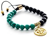 Gems of Peace - Matte Black Teal Adjustable Macrame Beaded OM Bracelet