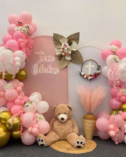 Image of 172Pcs Pink Balloon Garland Arch Kit - Pink Party Decorations with Pastel Macaron Pink White Gold and Starburst Foil Balloons for Birthday Baby Bridal Shower Wedding Valentine's Decorations