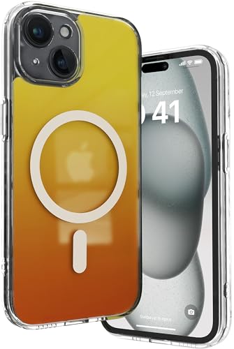 Image of Vaku Luxos TPU Eternity Magpro Back Cover Case For iPhone 15 Scratch Resistant Slim Fit Protective Design Military-Grade Protection Compatible With Mag-Safe Wireless Charging-Yellow & Orange