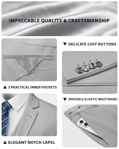 Image of Cooper & Nelson Men's Suit Slim Fit, 3 Piece Suits for Men, One Button Solid Jacket Vest Pants with Tie, Tuxedo Set