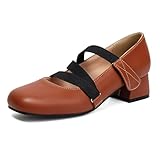 Lroey Reoly Bailarinas Mujer Tacón Ancho Medio Punta Quadrada Daily Zapatos Dp955 Marrón Talla 40 EU