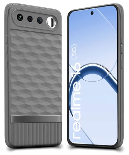 Image of WOW IMAGINE Back Cover for Realme 16 5G with Hexa Cube Design | Ultra Slim Soft Rubberised Case | Inner Velvet Fabric | Flexible Mobile Case | Camera Protection - Grey