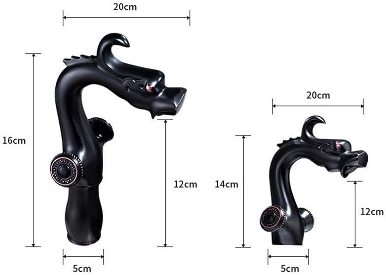 洗面用蛇口 ドラゴンスタイル デュアルハンドル バスルームシンクミキサータップ アンティーク真鍮 デッキマウント 温水・冷水ミキサー