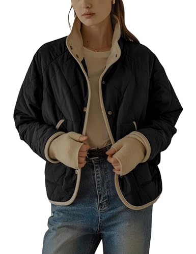 Faleave Women's Quilted Jacket Button Down Puffer Jacket Lightweight Coats Padded Outwear with Pockets