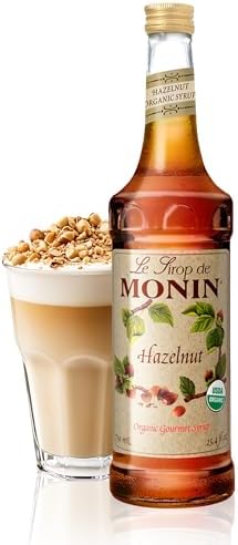 Monin - Organic Hazelnut Syrup, Nutty Taste of Caramelized Hazelnut, Natural Flavors, Great for Mochas, Lattes, Smoothies, Shakes, and Cocktails, Non-GMO, Gluten-Free (750 ml)