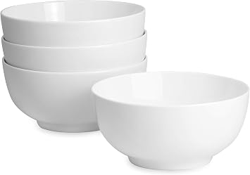 600ml Porcelain Bowls Set of 4 White, Cereal, Pasta, Soup & Dessert Dishes | Large Bowl in White for Breakfast Bowls, Pasta Bowls, Noodles Bowl - Dishwasher, Microwave and Oven Safe Dessert Dishes