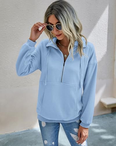 Image of PRETTYGARDEN Women's Casual Long Sleeve Zipper Sweatshirt Drawstring Loose Quarter Zip Pullover Tops with Pockets