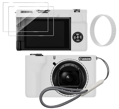 Tedubax Silicone Case for Canon PowerShot V1 with Removable Lens Cover and 2PCS Screen Protector and a Lanyard Canon PowerShot V1 case- White
