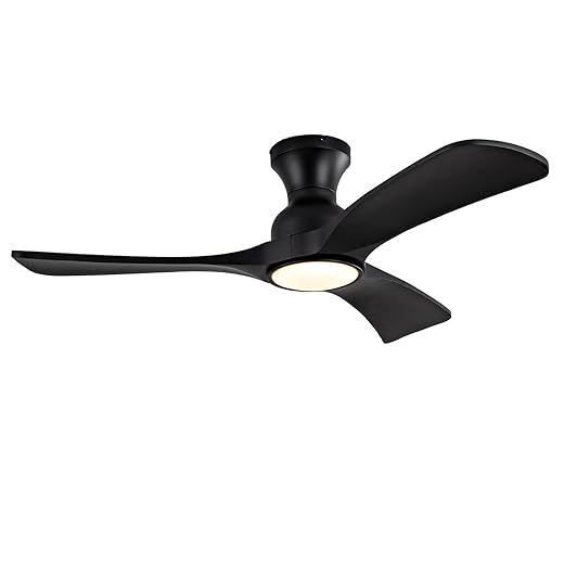Black Ceiling Fans with Lights,42 Inch Moisture Prevention and Ventilation Flush Mount Ceiling Fan, Wooden Fan, 6-Speed Remote Control, Quiet Reversible Motor, for Bedroom Living Room
