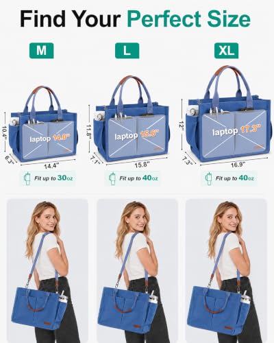 Image of FIORETTO Womens Canvas Tote Bag Purse with Individual Compartment, Zipper Top, Reinforced Bottom & Luggage Sleeve