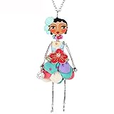 BONSNY Paris Doll Necklace Dress Handmade Pendant Designer Alloy Metal Crystal Flower Long Chain Fashion Jewelry (Multicolor)