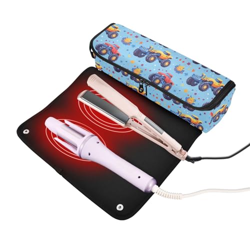 Bolsa de viaje Monster Truck Cute Marble para herramientas de cabello con tapete resistente al calor para planchas, rizadores y organizador portátil miniatura 2