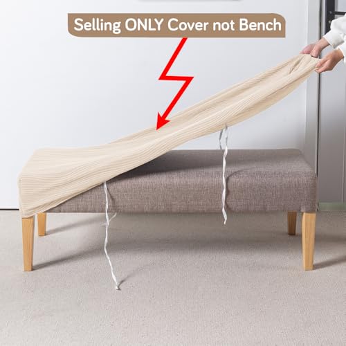 Image of HOKIPO 200gsm Knitting Jacquard Bench Cover, 'Nestiva Series', Skimmed Cream (AR-6237-CRM)
