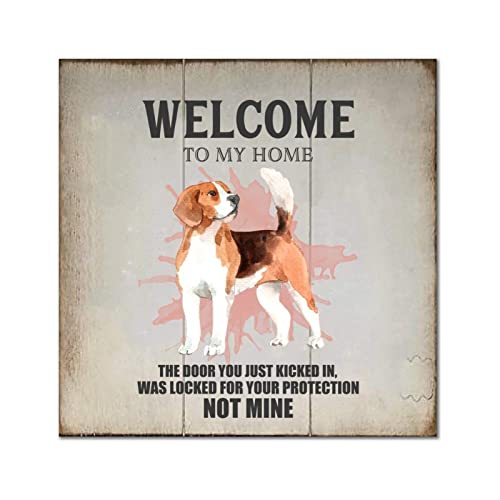 Décoration bois Welcome Collie Dog, panneau mural de style vintage chic