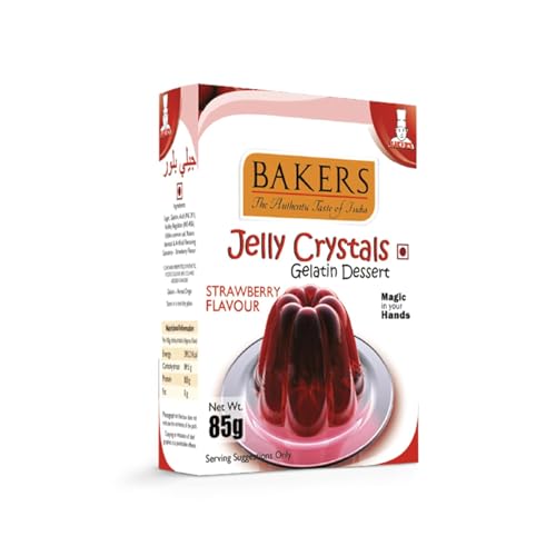 Image of BAKERS Jelly Crystals (Gelatin Dessert) | Strawberry Flavour | Authentic Strawberry Flavor | Easy-to-make | Instant Dessert Premix | No Sugar Needed | Pack of 4 (85 gm x 4)