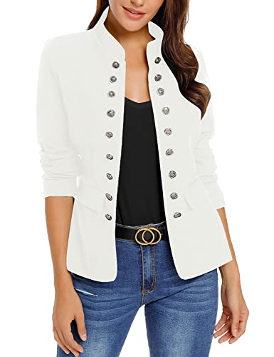 luvamia Women's Open Front Long Sleeves Work Blazer Casual Buttons Jacket Suit4