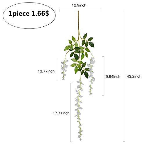 YQing 12PCS/Lot 3.6feet/piece Artificial Flowers Fake Wisteria Vine Silk Flower for Wedding Decorations Home Garden Party Decor Simulation Flower, White