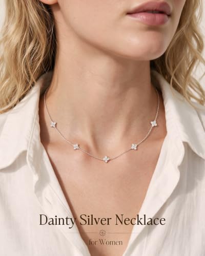 Image of SmileBelle Dainty Silver Necklace for women Simulated Diamond Necklace