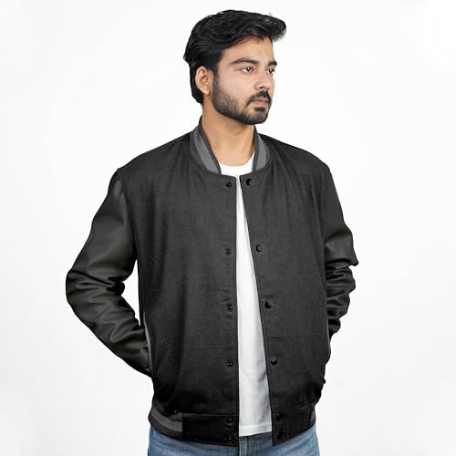 Image of Men's Fashion Varsity Jacket Causal Slim Fit Wool Letterman Baseball Bomber Jackets