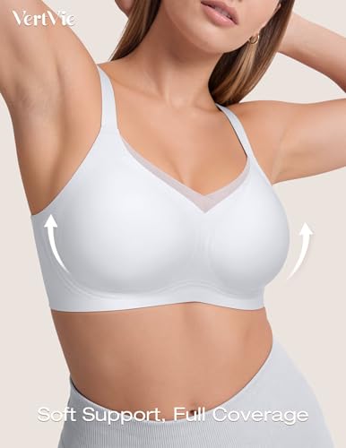 Image of Vertvie Wireless Crossover Jelly Bra Seamless Full Coverage | Supportive, Bras for Women No Underwire, Everyday Comfort, Push Up, Mesh V-Neck, Back Smoothing, Plus Size, T-Shirt Bralette
