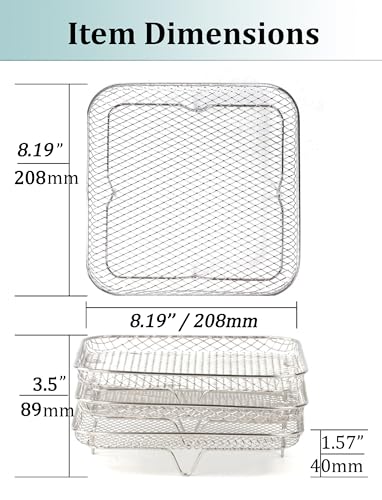 Image of Air Fryer Racks 3pcs Stackable Set - 304 Stainless Steel Mesh Baskets, Multi-Use for Air Fryer, Oven and More. Dishwasher Safe and Gripper Clip Included.