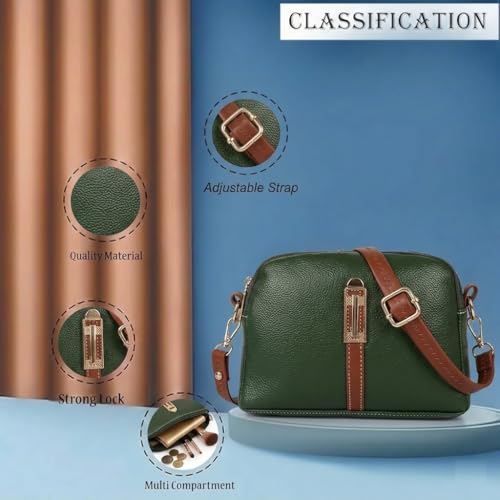 Image of Faux Leather Sling Bag with Brown Adjustable Strap & Gold-Tone Hardware - Compact Crossbody Handbag for Daily Use