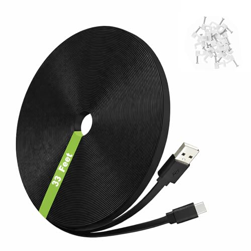 Image of 33FT USB C Extension Cable for CCTV WiFi Security Camera, Type-C Flat Charging Cord, Waterproof Power Supply Wire Compatible with Blink Mini 2 Blink Outdoor 4 Ring Indoor Cam Furbo 360,Black
