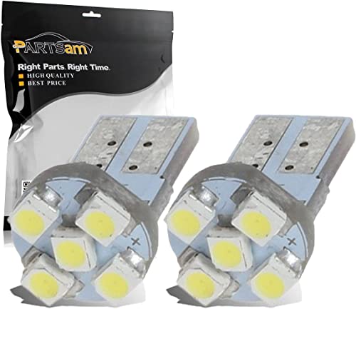 Partsam 2Pcs T10 194 168 Led Light Bulb, 2825 W5W T10 Wedge Led Dash Instrument Lights Bulbs 5-Smd 2835 Chipsets Replacement For Truck Interior Dome Map Door License Plate Light, White #TOP18