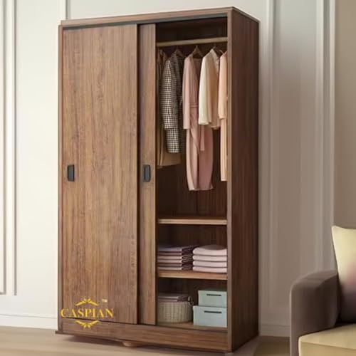 CASPIAN Engineered Wood Sliding Door Wardrobe (Rainforest Brown) | Furniture with 2 Hanging Spaces | Cupboard/Almirah for Home, Bedroom & Office | Clothes Storage Organizer with 6 Shelves