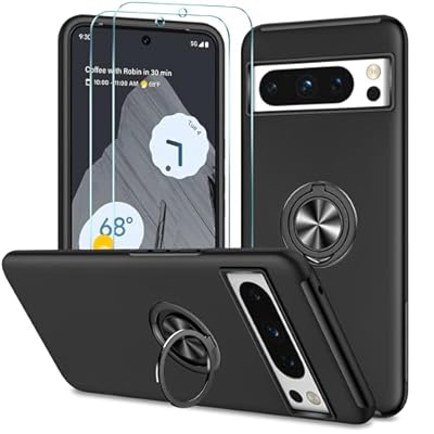 HOOMIL Case for Google Pixel 8 Pro, with 2 Pcs Tempered Glass Screen Protector, Film and Kickstand, Military Grade Drop Protection，Shockproof Stand Phone Cover - Black
