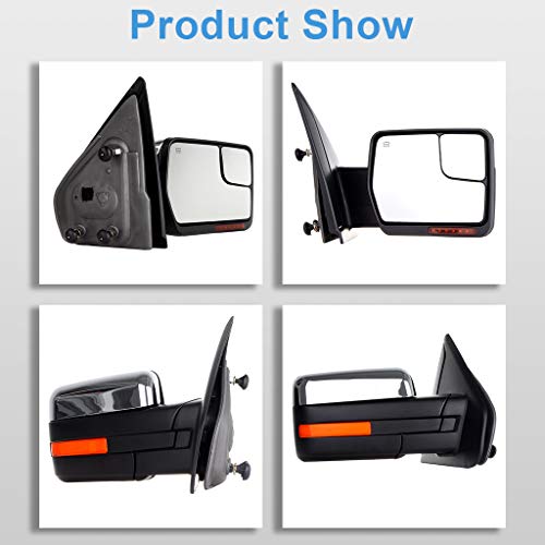 Eccpp Replacement Fit For Ford For F-150 2004-2014 Passenger Chrome Towing Mirror Power Heated Puddle Light Turn Signal Right Side View #TOP3