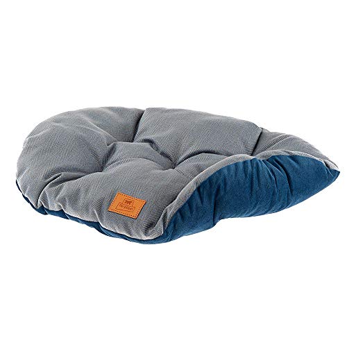 Ferplast Kissen für Hunde und Katzen STUART 65/6, doppelseitig, aus Tweed und weichem Samt, waschbar, Blau