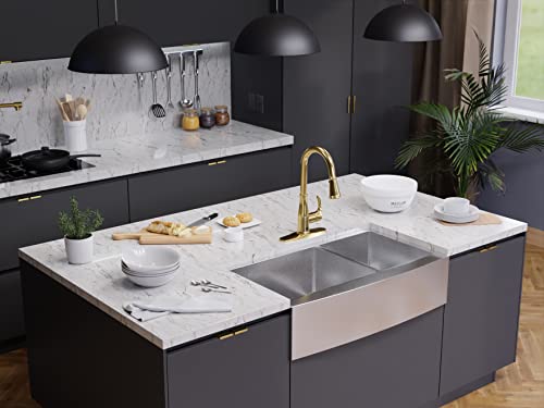 Anzzi Touchless Kitchen Faucet With Pull Down Sprayer, Motion Sensor, Hands Free, Single Handle Stainless Steel Kitchen Sink Faucet, With Matching Deck Plate, Brushed Gold (Kf-Az301Bg) #TOP3