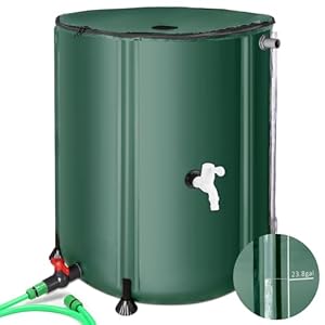 Rain Barrels to Collect Rainwater from Gutter – Portable Water Storage Tank Water Barrel Rainwater Collection System Rain Catcher Include Filter Two Spigots and Overflow Kit (53 Gallon, Green)