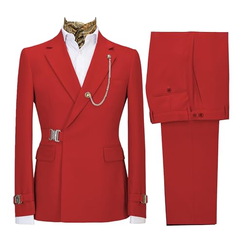 Men's Business Leisure Fashion Slim Suit 2 Piece Double Breasted Prom Tuxedo Suits Party Wedding Solid Blazer Pants3