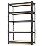 SYLOUGH 36" W Father&I 5-Shelf-Rack Industrial Metal Steel Utility Garage/Kitchen Storage Stand Shelves Shelving Unit Adjustable 5T Heavy-Duty Organizer for Bin/Closet/Pantry/ 72" H*36W*16D, Black