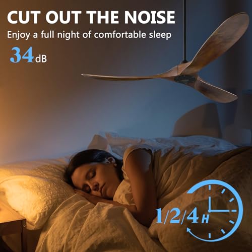 72-Inch No-Lights Ceiling Fan with Wall and Remote Control, Solid Wood Blades for Indoor & Outdoor Use - Deep Walnut