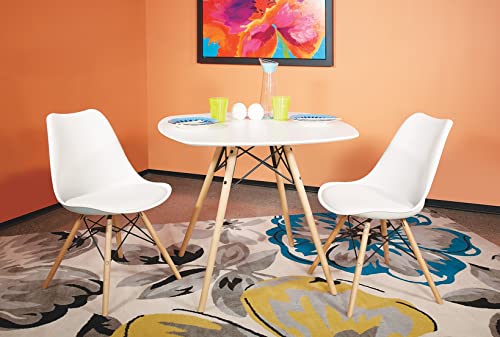 Image of Set of 4 Modern Style Mid Century Modern Dinning Room Cafe Hotel Office Wooden Legs Chair (White with Cushion)