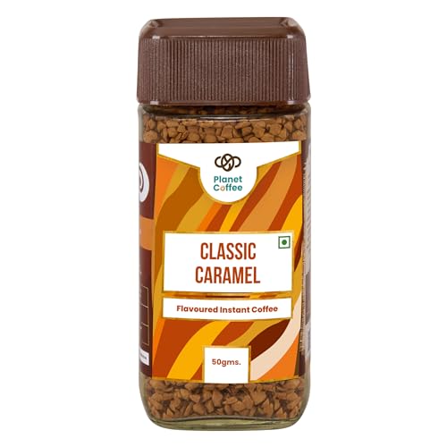 Image of Planet Coffee | CLASSIC Caramel Coffee | 50 Gms Jar | Pure Arabica | Freeze-Dried Instant Coffee | No Added Sugar | Makes 25 Cups | Medium Roast | Flavoured Coffee