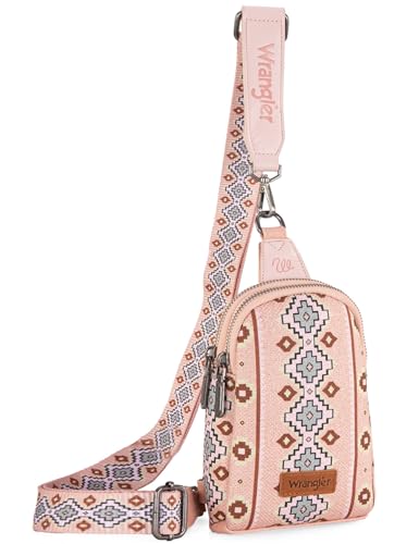 Wrangler Aztec Crossbody Sling Bags Per Le Donne Southwestern Stampa Borsa Con Tracolla Staccabile, Azteco-Rosa